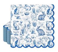 JarThenaAMCS 50Pcs Easter Luncheon Napkins Scalloped Disposable Paper Napkin Blue Chinoiserie Bunny Rabbit Dessert Dinner Hand Napkin for Spring Baby Shower Birthday Party Supplies