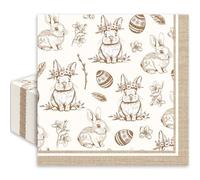 JarThenaAMCS 50Pcs Easter Paper Napkins Disposable Napkins Brown Vintage Bunny Rabbit Egg Flower Luncheon Dinner Napkin for Spring Easter Party Table Supplies