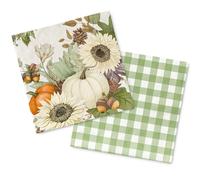 JarThenaAMCS 50Pcs Fall Paper Napkin Sunflower Pumpkin Green Plaids Sweet Rustic Autumn Disposable Luncheon Napkin Double-Printed Dinner Hand Napkin for Wedding Baby Shower Birthday