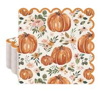 JarThenaAMCS 50Pcs Floral Pumpkin Paper Napkins Disposable Fall Luncheon Napkins Boho Autumn Scalloped Dessert Dinner Hand Napkin for Thanksgiving Harvest Tea Party Supplies