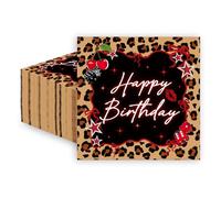 JarThenaAMCS 50Pcs Happy Birthday Cocktail Napkins Y2K Cheetah Cherry Beverage Napkin Red Black Dice Bow Leopard Print Disposable Napkins for Birthday Celebration Girl Night Tableware