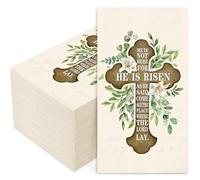 JarThenaAMCS 50Pcs He is Risen Guest Napkins Jesus Cross Disposable Paper Napkins Spring Easter Dinner Hand Napkin for Holiday Party Supplies