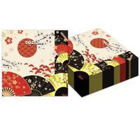 JarThenaAMCS 50Pcs Hibachi Napkins Disposable Paper Napkins Red Black Oriental Plum Folding Fans Luncheon Dinner Napkin for Asian Japanese Theme Party Table Supplies