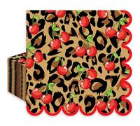 JarThenaAMCS 50Pcs Leopard Cherry Napkins Scalloped Paper Disposable Napkins Red Brown Black Cheetah Cherry Luncheon Dinner Napkin for Animal Birthday Bachelorette Party Supplies