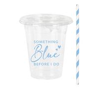 JarThenaAMCS 50Pcs Something Blue Before I Do Plastic Cups with Lids Straws Blue Drinking Cup 12oz Bride Shower Disposable Cups for Wedding Bachelorette Party