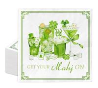 JarThenaAMCS 50Pcs St. Patrick' s Day Mahjong Party Paper Napkins Disposable Napkin Irish Lucky Clover Shamrock Martini Luncheon Dinner Napkins for Party Supplies Tableware Decor