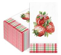 JarThenaAMCS 50Pcs Strawberry Guest Napkins Disposable Paper Napkins Pink Bow Red Strawberry Dinner Hand Napkin for Spring Summer Baby Shower Supplies
