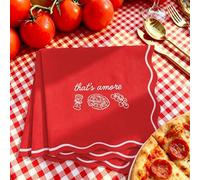 JarThenaAMCS 50Pcs That's Amore Cocktail Napkin Scalloped Red Disposable Paper Napkins Italian Pizza and Wine Theme Beverage Drink Napkins for Wedding Bridal Shower Bachelorette Party Supplies
