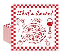 JarThenaAMCS 50Pcs That's Amore Party Cocktail Napkins Italian Pizza Wine Bow Disposable Napkin Red Gingham Paper Beverage Napkins for Wedding Engagement Bridal Shower Bachelorette
