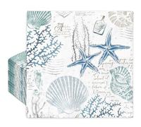 JarThenaAMCS 50pcs Under the Sea Paper Luncheon Napkins - Pastel Starfish Seashell Coral - 2-Ply - 6.5 x 6.5 Inch - Ocean Theme for Parties & Dining