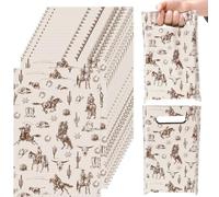 JarThenaAMCS 50Pcs Western Cowboy Goodie Bags Plastic Gift Bags Brown Wild West Rodeo Cactus Patterned Treat Candy Snack Bag for Birthday Baby Shower Party Favor Supplies
