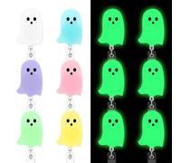 JarThenaAMCS 6 Pcs Halloween Badge Reel with Clips Glow in The Dark Pastel Ghost Retractable ID Name Badge Holder for Hospital Office Nurse Teacher Favors Supplies