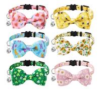JarThenaAMCS 6 Pcs Spring Valentine's St. Patrick's Day Cat Collar with Breakaway Bell Bow Tie Bee Sunflower Daisy Adjustable Kitten Collars for Summer Easter Girl Boy Cats Small Pet Party