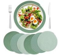 JarThenaAMCS 6 Sets Sage Green Round Woven Placemats 11.8 Inch Gradient Green Place Mats Heat Resistant Braided Dining Table Mats for Kitchen Party Table Decor