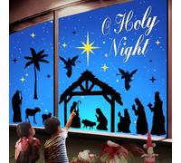 JarThenaAMCS 6 Sheet Christmas Nativity Window Clings Holy Night Manger Scene Silhouette Reusable Window Decals for Xmas Party Festival Celebration Decor