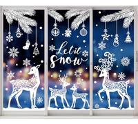 JarThenaAMCS 6 Sheet Winter Window Clings White Snowflake Reindeer Pine Branch Christmas Reusable Window Decals for Xmas Winter Party Home School Office Decor