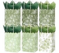 JarThenaAMCS 60Pcs Sage Green Wildflower Paper Bag with Tissue Paper Floral Treat Bags with Handles Candy Goodie Bags for Baby Shower Birthday Wedding Party Favors Supplies