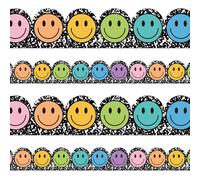 JarThenaAMCS 65.6ft Boho Happy Face Bulletin Board Border Pastel Color Smile Face Die-Cut Rolled Border Trim for Classroom Chalkboard Wall Decoration