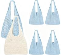 JarThenaAMCS 6Pcs Bridesmaid Crochet Tote Bag for Last Toast on the Coast | Blue White, Foldable, Mesh Shoulder Bag, for Casual Travel Shopping Bachelorette Wedding Beach Party Favors Supplies
