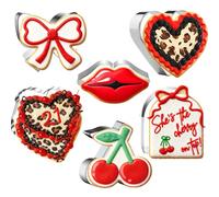 JarThenaAMCS 6Pcs Cheetah Cherry Cookie Cutters Set Biscuit Cutter Chic Cherry Lip Bow Stainless Steel Cookie Cutting Molds for Wedding Birthday Bachelorette Party