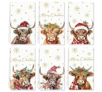 JarThenaAMCS 6Pcs Christmas Kitchen Towels Highland Cow Winter Snowflake Dish Towel 18 x 28 Inch Xmas Farm Animal Hand Drying Tea Towel for Holiday Cooking Baking Cleaning