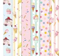JarThenaAMCS 6Pcs Ice Cream Cotton Fabric Bundles Colorful Ice Cream Fat Quarters Sweet Summer Sewing Fabrics for DIY Craft Party Decor, 18 x 22 Inch