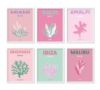 JarThenaAMCS 6Pcs Pink Preppy Travel Wall Art Prints Abstract Aesthetic Preppy Room Decor Minimalist Art Poster Decor for Bedroom Pink College Dorm Room Posters(UNFRAMED), 8 x10in