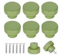 JarThenaAMCS 6Pcs Sage Green Wood Knobs with Screws Green Decorative Dresser Knobs Natural Wooden Furniture Knobs for Nursery Drawer Handles Room Cabinet Pulls Decor