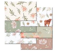 JarThenaAMCS 6Pcs Spring Highland Cow Cotton Fabric Bundles Watercolor Flower Leaf Fat Quarters Cow Flower Sewing Fabrics for DIY Crafts Party Decor