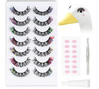 JarThenaAMCS 7 Pcs Porch Goose Outfit Eyelash and Rouge Stickers for 23/17'' Cement Plastic Lawn Goose Statue Mink Fake Lashes with Color End 3D Salon Eyelashes Reusable for Patio Art Decoration