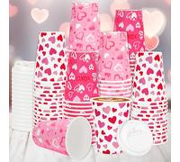 JarThenaAMCS 72 Set Valentine's Day Disposable Coffee Cups with Lids 12 Oz Red Pink XOXO Love Heart Paper To Go Coffee Cups for Cappuccino Hot Chocolate Beverage Tea