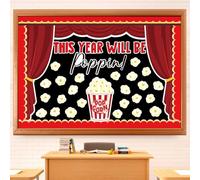 JarThenaAMCS 74 Pcs Back to School Popcorn Bulletin Board Decoration Popcorn Bucket Motivational Paper Cutouts with 200 Pcs Glue Points for Movie Night Party Classroom