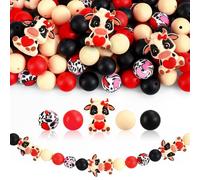 JarThenaAMCS 76 Pcs Valentine's Day Silicone Beads Heart Cow Print Round Loose Rubber Beads for DIY Crafts Jewelry Keychain Making