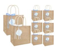 JarThenaAMCS 8 Pack Last Toast on the Coast Tote Bags with Handle 2 Design Bachelorette Party Favor Bags with Blue Ribbon Bow Grocery Shopping Gift Bag for Summer Coastal Beach Bach Party