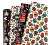 JarThenaAMCS 8 Sheet Day of the Dead Wrapping Paper - Not Roll- Mexican Skull Floral Gift Wrap Paper Folded Flat Dia De Los Muertos Art Paper for DIY Crafts, 19.7 x 27.6 Inch