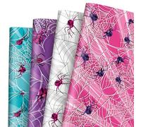 JarThenaAMCS 8 Sheet Halloween Wrapping Paper -Not Roll- Pink Purple Blue White Spiderweb Gift Wrap Paper Folded Flat for Super Theme Hero DIY Craft Wrapping, 19.7 x 27.6 inches