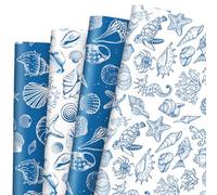 JarThenaAMCS 8 Sheet Ocean Wrapping Paper -Not?Roll- White Blue Seashell Gift Wrap Paper Folded Flat Under the Sea Art Paper for Summer DIY Crafts Gift Wrapping