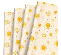 JarThenaAMCS 8 Sheets Boho Sun Wrapping Paper -Not Roll- First Trip Around The Sun Gift Wrap Paper Folded Flat Yellow Sunshine Star Craft Paper for Home Party, 19.7 x 27.6 Inch