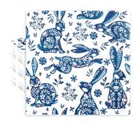 JarThenaAMCS 80 Pack Easter Paper Napkins Chinoiserie Bunny Disposable Napkins Blue Rabbit Decorative Luncheon Dinner Napkins for Party Supplies Table Decor, 6.5 x 6.5 Inch, (J0383)