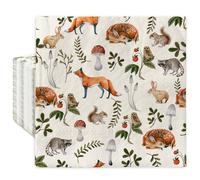 JarThenaAMCS 80 Pack Forest Animal Paper Napkins Mushroom Disposable Napkins Watercolor Woodland Decorative Luncheon Dinner Napkins for Party Supplies Table Decor, 6.5 x 6.5 Inch, J0350