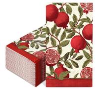 JarThenaAMCS 80 Pcs Fall Guest Napkins Vintage Pomegranate Greenery Paper Napkins Retro Red Green Disposable Bathroom Hand Towels for Autumn Holiday Party Dinner Table Supplies