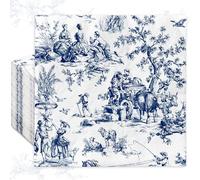 JarThenaAMCS 80 Sheet Blue White Paper Napkins French Village Printed Disposable Napkins Farmhouse Decorative Luncheon Dinner Napkins for Party Supplies Table Decor, 6.5 x 6.5 Inch