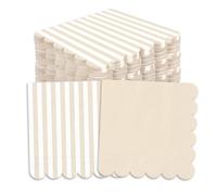 JarThenaAMCS 80Pcs Beige Scalloped Cocktail Napkins Light Brown White Striped Paper Napkins 2 Designs Minimalist Beverage Napkin for Fall Party Rustic Wedding Birthday Farmhouse Decor