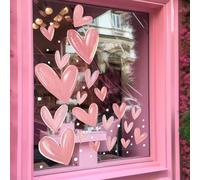 JarThenaAMCS 88Pcs Valentine's Day Window Clings Pink Heart Window Stickers Reusable PVC Love Heart Decal for Wedding Anniversary Glass Mirror Decor, 9 Sheet