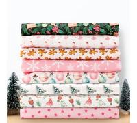 JarThenaAMCS 8Pcs Christmas Cotton Fabric Bundles Gingerbread Bell Snowflake Nutcracker Fat Quarters Pastel Pink Winter Quilting Patchwork for DIY Sewing Craft Decor, 18 x 22 Inch