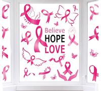 JarThenaAMCS 9 Sheets Breast Cancer Awareness Window Clings Believe Hope Love Window Stickers Double-Sided Pink Ribbon Glass Decals for Home Party Decoration
