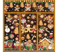 JarThenaAMCS 9 Sheets Christmas Window Cling Stickers Gingerbread Man Peppermint Candy Double-Sided Reusable Window Decals for Xmas Party Home Office Classroom Decor