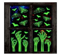 JarThenaAMCS 9 Sheets Glow in The Dark Halloween Window Clings Scary Skeleton Zombie Arm Bat Reusable Window Decals for Haunted House Home Classroom Office Glass Decor