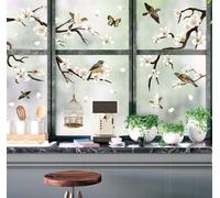 JarThenaAMCS 9 Sheets Spring Summer Bird Branch Window Clings White Cherry Blossom Tree Window Stickers Anti-Collision Collision Double-Sided Glass Decals for Home Office Party Decoration
