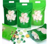 JarThenaAMCS 90Pcs St. Patrick’s Day Zip Lock Bags Plastic Sealing Pouch with Handles 3 Colors Green Resealable Candy Goodie Bag with Clover Window for Irish Holiday Party Supplies